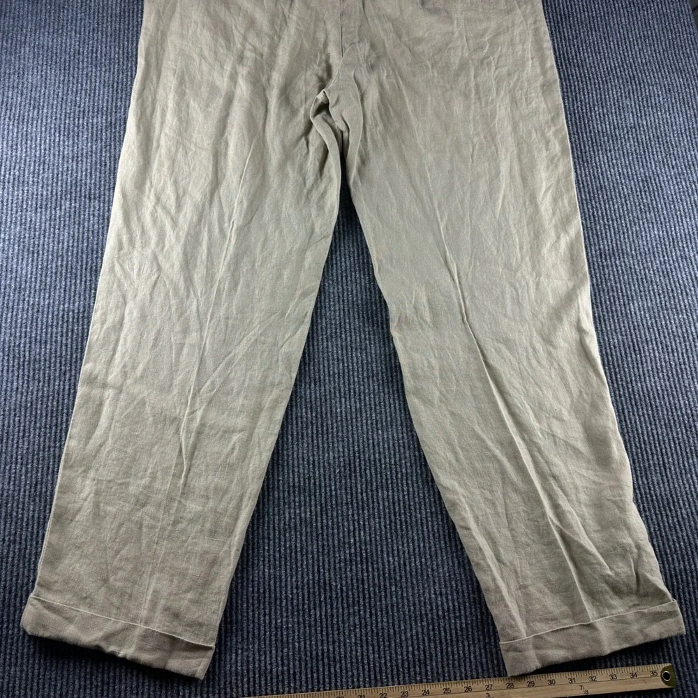 Polo Ralph Lauren Men 44x36 Tan 100% Linen Pleated Cuffed Dress Pants Big & Tall